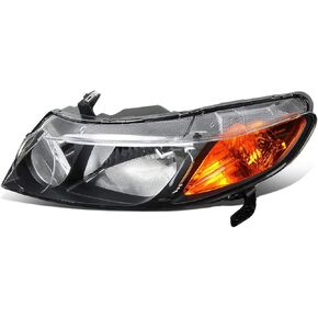 Auto Dynasty HO2520110 Factory Style Halogen Headlight Lamp Compatible with Honda Civic Sedan 2006-2011, Driver Left Side, Black Housing Amber Corner