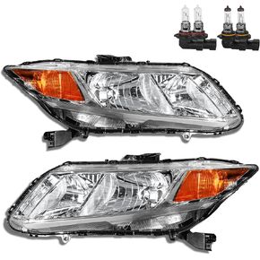 Headlights Assembly Compatible for 2012-2015 Civic Sedan 4-Door/Compatible for 2012 2013 Civic Coupe 2-Door Halogen with Clear Lens Black Housing Amber Reflector Left and Right Side