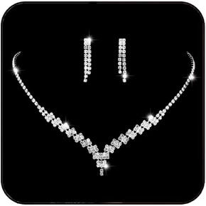 JAKAWIN Rhinestone Bride Wedding Jewelry Set Silver Crystal Necklace Earring Set Sparkle Bridal Jewelry for Women (Pack of 3) NK321 (Silver)