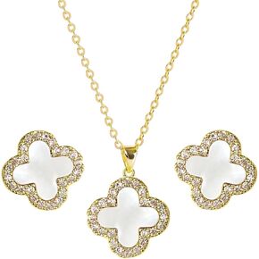 HighSpark Studded Necklace Earrings Set for Women | Designer Four Leaf Jewelry Set for Women | Lovely Gift