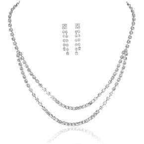 Rhinestone Wedding Jewelry Set Silver Bridal Wedding Set Crystal Necklace Jewelry Set for Women