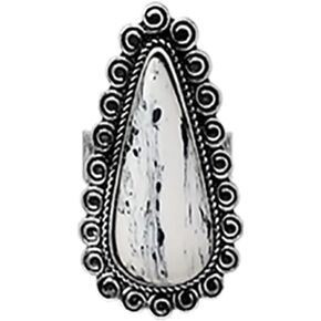 Rosemarie & Jubalee Women's Vintage Western Style Decorative Metal Swirl Framed Natural Howlite Stone Dalmatian Spot Jewelry Pieces (Adjustable Ring, 1.37")