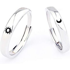 Sun and Moon Rings for Couples Set Engraved Simple Fashion Unique Adjustable Design Romantic Love Rings Set Gift for Him and Her Boyfriend Girlfriend Wife Husband Teens Women Men 2 pcs