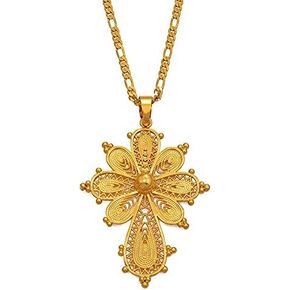 Ethiopian Cross Pendant | Ethiopian Cross Jewelry | Ethiopian Jewelry for Women Set Ethiopian Cross Pendant Chain Necklaces for Women,Gold Color Eritrea Jewelry African Crosses