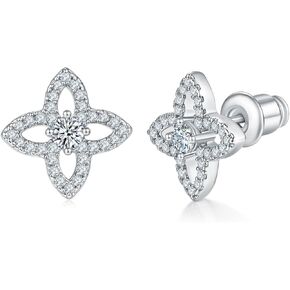 14K/18K Gold Plated 925 Sterling Silver Post Four-Leaf Clover Stud Earrings for Women – Dainty Clover Earrings with Cubic Zirconia – Jewelry for Everyday Wear or Occasions (12.5mm x 12.5mm)