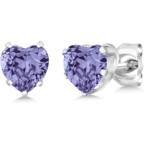 Gem Stone King 1.10 Cttw Tanzanite Stud Earrings For Women Men | 925 Sterling Silver | Gemstone Birthstoneת Heart Shape 5MM
