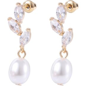 Leaf Pearl Earrings, Dainty Pearl Drop Earrings Statement Leaves Shape Pearl Dangle Studs Earrings Gem Jewelry Gifts for Women Brides Bridesmaids Wedding Party
