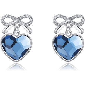 Stud Drop Earrings 925 Sterling Silver Pink/Blue/Purple Cubic Zircon Crystal Earrings Bow Amethyst Gifts for Women Wife Mom in Kuwait