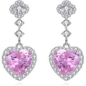 Stud Drop Earrings 925 Sterling Silver Pink/Blue/Purple Cubic Zircon Crystal Earrings Bow Amethyst Gifts for Women Wife Mom