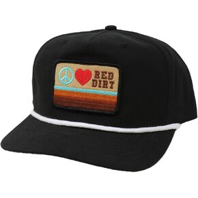 Red Dirt Hat Company 5-Panel Original Western Adjustable Snapback Hat (US, Alpha, One Size, Peace, Love, & Red Dirt - Black/White Rope)