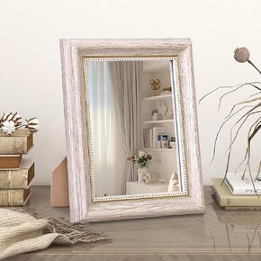 Vintage Table Desk Mirror, Rustic Wooden Frame Rectangular Antique Small Standing Mirror Decorative Dresser Tabletop Countertop Office Bedroom Bathroom Living Room 10"x8"