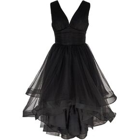 FAIRY COUPLE Women's A-line V-Neck Cascading Ruffles Pleated Tulle Cocktail Dress