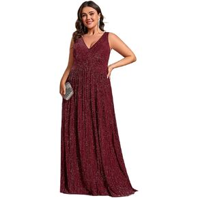 Ever-Pretty Women's Glitter V Neck Formal Gowns Pleated Sleeveless Plus Size Formal Dress 02133-DA
