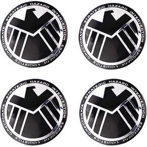 XDG 4PCS Wheel Hub Caps Centre Cover 56mm (2.2 Inches) Emblem Badge Stickers Circular arc Form 3D Stereo Anti-Rust Dustproof for Avengers Classic Agent of S.H.I.E.L.D Emblem Aluminum Alloy (Black)