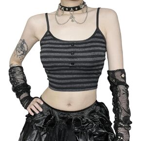 Gothic Striped Crop Top Goth Summer Clothes Alt Tank Top Y2k Shirts E-girl Cropped Cami Rave Outfit Ribbed Knit Shirt