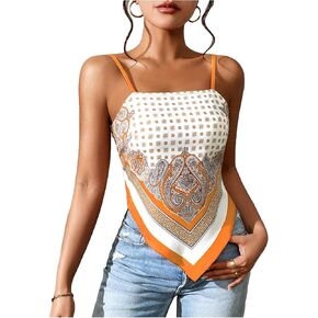SOLY HUX Women's Paisley Print Bandana Hem Cami Top Spaghetti Strap Tie Back Summer Tops