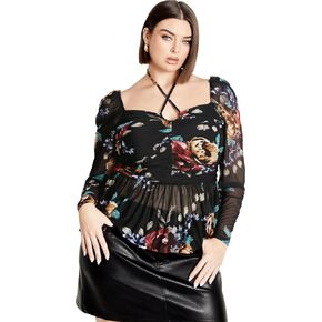 City Chic Women's Plus Size Mesh Print Top