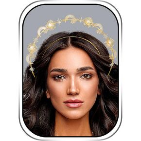 Urieo Star Halo Crown Headband Crystal Moon Tiara Headbands Gold Goddess Headpiece Costume Celestial Wedding Hair Accessory for Women