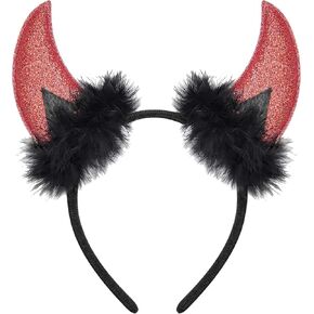 XinblueCo Glitter Black Devil Horns Headband Halloween Devil Ears Headband for Women Halloween Fancy Dress Cosplay Hairband