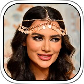 Earent Boho Sequin Head Chain Gold coin Headpiece Layered Forehead Chain Headpieces Festival Costume Hair Accessories For Women