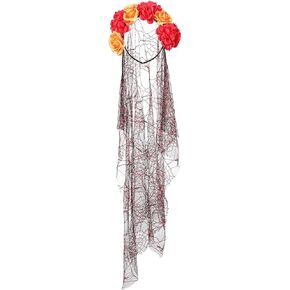 Acenail Halloween Floral Headband Veil Women Flower Crown Skull Cosplay Headpiece Day of the Dead Mexican Headband