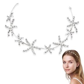 Mermaid Starfish Headband Rhinestone Bridal Hair Accessories Star Headpiece with Hair Clip Beach Wedding Hair Accessories for Brides and Bridesmaids (Silver)