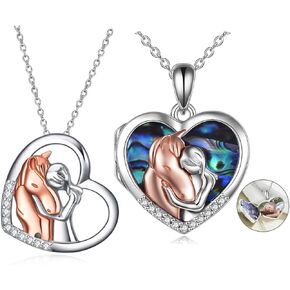 YFN Horse Pendant Necklace Locket Jewelry 925 Sterling Silver Girls Embrace Horse Gift for Women Girls