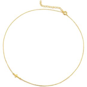 Fervent Sideways Cross Dainty Choker Necklace | 18k Gold on Hypoallergenic Brass | Gift for Her