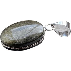 0.66" Gold obsidian pendant engraced Necklace scrying disk polished handmade decor artesians Healing Crystal stone Amulet Pendant Spiritual souvenir
