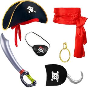 Halloween Pirate Accessories Set,Pirate Headband Hat Eye Patch Hook Pirate Costume Accessories Halloween Priate Party Supplies
