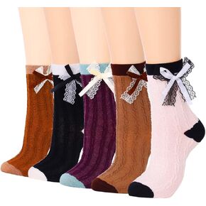 Campsis Women Crew Socks Cute Bow Casual Socks Soft Cotton Ankle Socks Dress Socks for Women and Girls(5 Pack)