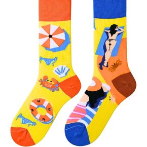 Beach Socks, Vacation Sea Turtle Mismatched Asymmetric Socks Funny Creative Unique Crew Ankle Dress Cute Novelty