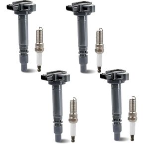 Set of 4 Ignition Coils Pack and Spark Plug Compatible with Toyota 4Runner 1999-2000 Tacoma 2.4L 2000-2004 Tacoma 2.7L 2000-2004 Replacement for UF-323 UF323 909190223 9091902237 C1305 5C1304