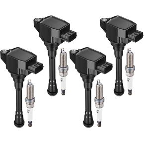 BDFHYK 4 Ignition Coil Pack UF708 and 4 Iridium Spark Plug 91187 Compatible with Nissan NV200 2.0L l4 2013 2014 2015 2016 2017 2018 2019 Coil for IC812 PR4011 PPCUC16 22448-1KT0A 2505-302211