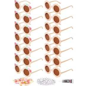 Dunzy 14 Pcs DIY Round Flower Sunglasses with 200 Random Letter Beads 50 Daisy Charms Glue for DIY Name, Mardi Gras Party