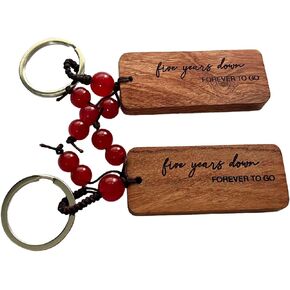 Set of 2 Wooden Engraved Keychain with Five years down, forever to go, 5 Years Wedding Keychain