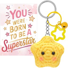 Star Keychain with Greeting Card Cute Crochet Keychain Accessories Handmade Bag Charms for Car Keys Women Unique Gift