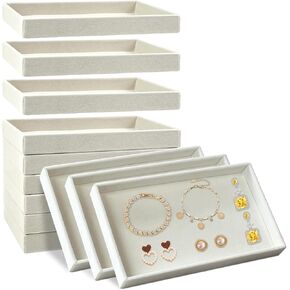 12 Pack Velvet Jewelry Trays, 8.3x5x1 Inches Premium Stackable Jewelry Drawers Organizer Inserts for Women Girls, Beige Jewelry Storage Display Trays for Necklace Earring Ring Bracelet (1 grid)