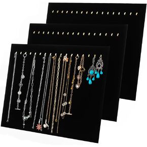 3 Pack Jewelry Display Stands for Selling with 17 Hooks, Black Velvet Necklace Display Stand Holder Jewelry Organizer Stand for Vendors Events Showcas, Home, Stores(14.6"× 11.9")