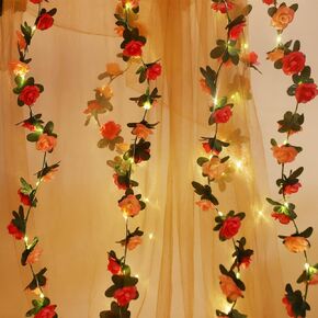 Fielegen 60 LED Flower Rose Vine Fairy String Lights, 2 Pack Battery Powered Artificial Rose Flower Garland with Lights for Valentine Day Wedding Birthday Party Bedroom Home Garden Decor