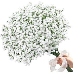Babys Breath Artificial Flowers - 40PCS Real Touch White Gypsophila Bouquets for Floral Decoration, Wedding, Home, Party, and Garden (White, 40PCS)