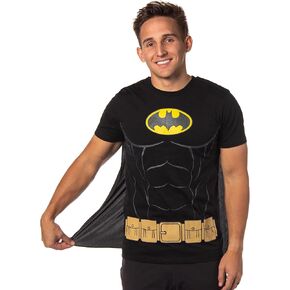 DC Comics Men's Batman Costume Shirt With Detachable Cape Classic Bat Logo Batman Cosplay Tee