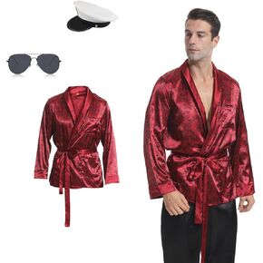 ATTBEA Halloween ThePajamaMan Costume for Unisex, Mogul Outfits Jacket Robe Coat and Black Silk Shirts Pants