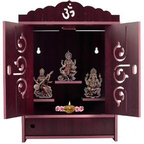 Praha Pooja Mandir for Home Wall Hanging MDF Wooden Temple with Door (Dark Brown 1)