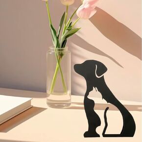 Metal Dog and cat and cat Minimalist Art Wall Sculpture, Abstract Simple Metal Wire Art Sculpture Geometric Dog and cat and cat Statues Drawing Art Statue Ornament Wall Art Decoration for Home Office