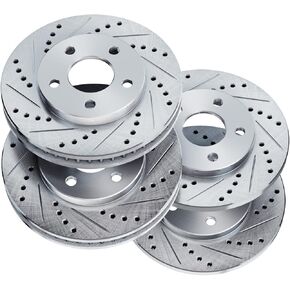 For 2003-2007 Jeep Liberty PowerSport Front Rear Silver Zinc Cross Drilled Slotted Brake Rotors