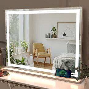 Large Vanity Mirror with Lights, Lighted Makeup Mirror for Dressing Room & Bedroom, Tabletop or Wall-Mounted, Ultra-Thin Aluminum Frame