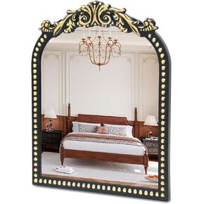 Vintage Vanity Mirror Makeup Mirror Antique Arched Table Mirrors for Dresser,Baroque Gold Decor Ornate Mirror with Stand for Living Room,Tabletop,Bedroom