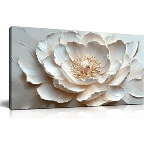Flower Art Wall Decor for Living Room - White Canvas Wall Art for Office - Modern Wall Decor for Bedroom Women Size 20" x 40"