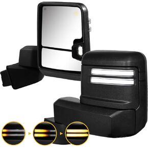 Towing Mirrors for 2019-2024 Chevy Silverado 1500 with Power Adjustable Glass Heated Function Temp Sensor Turn Signal Running Light Manual Telescoping & Folding Pair Set(White Lens)